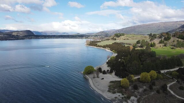 Aerial perspective of Lake Wanaka. Unique and awe-inspiring way to appreciate the natural beauty of this iconic New Zealand landscape.