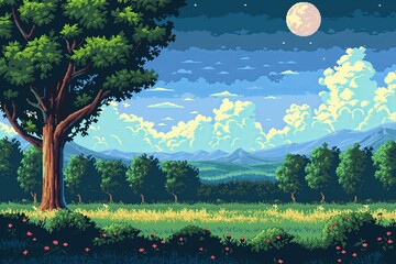 pixel art 16 bit style retro video game background