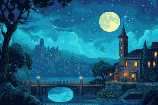 pixel art 16 bit style retro video game background