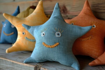 Adorable star pillow made of fabric with eyes