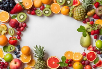 fruits rectangular frame isolated on white background