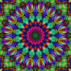 Infinite, intricate patterns of light creating a mesmerizing kaleidoscope of color and form. Colorful Shiny and Hypnotic Kaleidoscope. Abstract decorative vintage texture.
