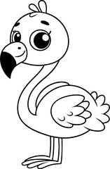 Flamingo cartoon character line doodle black and white coloring page