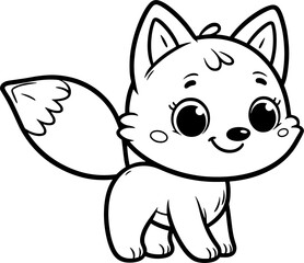Fox cartoon character line doodle black and white coloring page