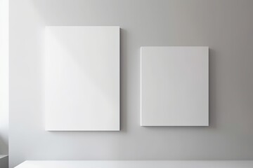 White wall with two white squares. white mockup of a square. Interior design with an empty space. For use in business. Wall mounted shadow. Unfilled space for design