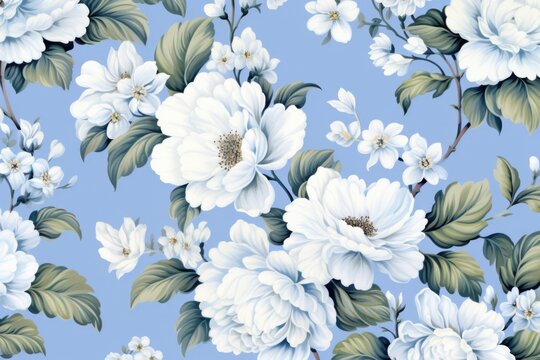 White flowers on a blue background