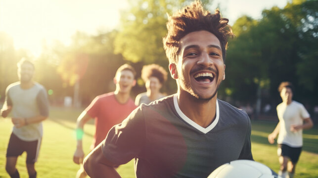 Dribble Delight: Friends Celebrating Soccer Tricks and Moves in the Park