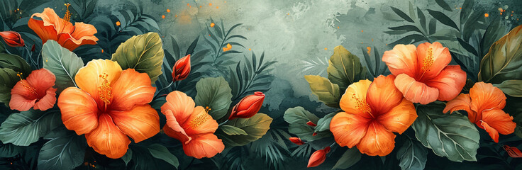 A vintage floral background with orange flowers, creating a decorative and artistic atmosphere.