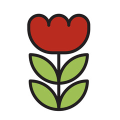 Red Flowers with Green Leaves. Outline Filled Color