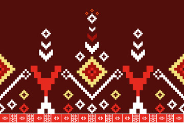 Embroidered cross-stitch ethnic fabric Geometric ornament ethnic pattern design. Use for fabric, textile, interior decoration elements, upholstery, and wrapping.