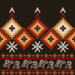 Embroidered cross-stitch ethnic fabric Geometric ornament ethnic pattern design. Use for fabric, textile, interior decoration elements, upholstery, and wrapping.