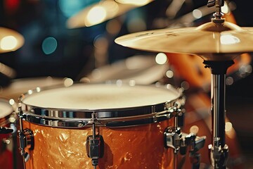Blurred background with drum kit close up