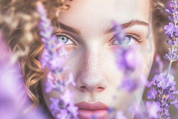 Naklejka premium Connection between nature and femininity, dominant color purple, March, people concept, genrative ai