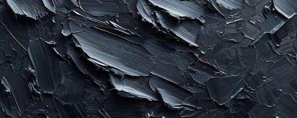 Closeup of abstract rough black gray dark colored art painting texture, with oil brushstroke, pallet knife paint on canvas, Generative AI