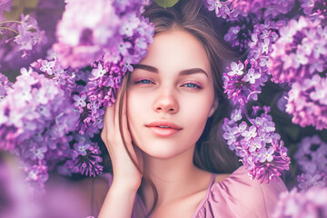 Connection between nature and femininity, dominant color purple, March, people concept, genrative ai