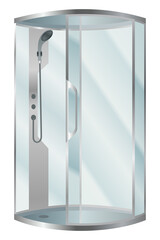 Shower cabin. Elegant bathroom element for bath room interior. Realistic cabin with transparent glass doors and modern shower system