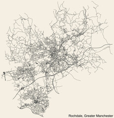 Street roads map of the METROPOLITAN BOROUGH OF ROCHDALE, GREATER MANCHESTER