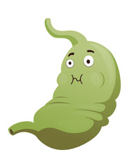 Stomach troubles icon. Sad suffering sick human stomach. flat cartoon illustration design. Unhealthy stomach face character. Digestive tract with stomach ache