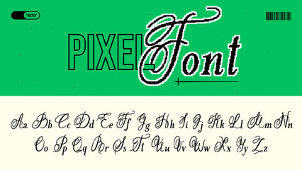 Pixel font. Trendy English black alphabet inspired by the 8-bit game. Great for your retro designs. Retro futuristic typeface design in 90s style.
