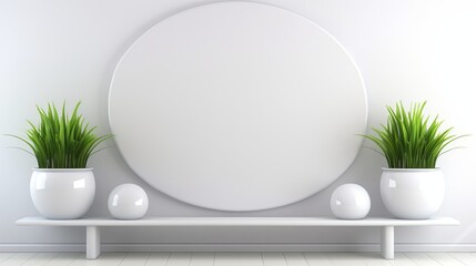 White oval pedestal podium on minimalist white background - 3d presentation layout, banner