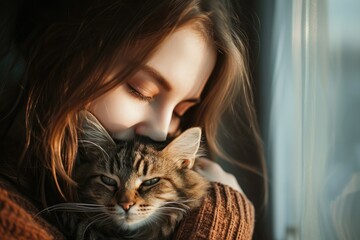 girl spends the weekend playing with a cat 