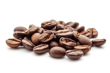 Close up of isolated coffee beans on white background