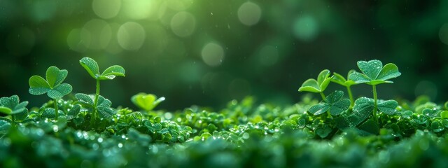 St. patrick's day.  Background, green clover leaves, magic. 