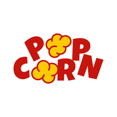 Popcorn logo, label, symbol or sign isolated on white background. Vector illustration of snack for your design.