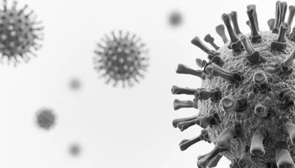 Fotobehang coronavirus cells or bacteria molecule virus covid 19 virus isolated on white close up of flu view of virus under a microscope infectious disease bacteria cell infected organism 3d rendering © Charlotte
