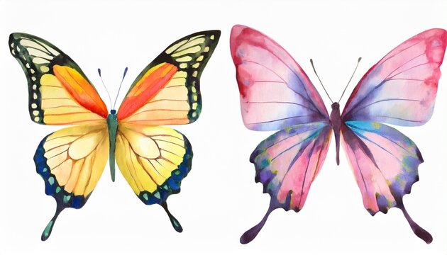 Fototapeta watercolor colorful butterflies isolated butterfly on white background blue yellow pink and red butterfly spring illustration