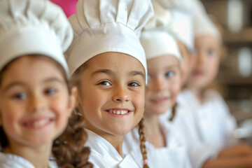 A group of adorable young chefs, their faces beaming with joy and infectious smiles