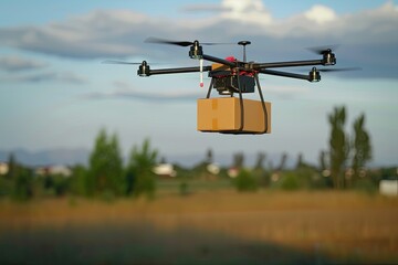 Fototapeta na wymiar A drone carrying a package ready for delivery.