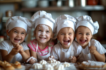 A group of adorable young chefs, their faces beaming with joy and infectious smiles