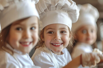 A group of adorable young chefs, their faces beaming with joy and infectious smiles