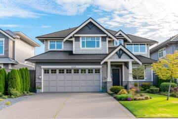 Garage door with a driveway in front. - obrazy, fototapety, plakaty