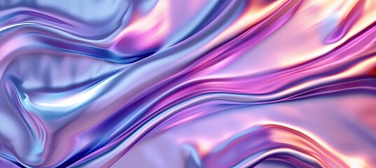Iridescent chrome wavy gradient cloth fabric abstract background, ultraviolet holographic texture. - obrazy, fototapety, plakaty