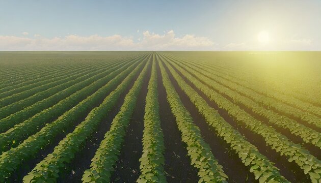 soybean field with rows of soya bean plants