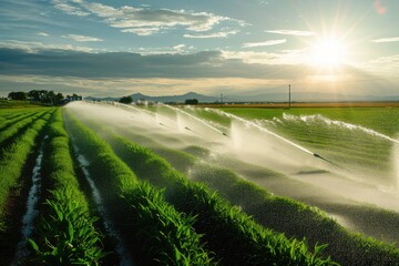 Precision irrigation systems and agricultural practices contributing to the efficient use of water in agriculture. - obrazy, fototapety, plakaty