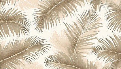 tropical palm leaves beige leaves on a light background mural wallpaper for internal printing - obrazy, fototapety, plakaty
