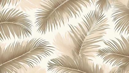 Fotobehang tropical palm leaves beige leaves on a light background mural wallpaper for internal printing © Charlotte