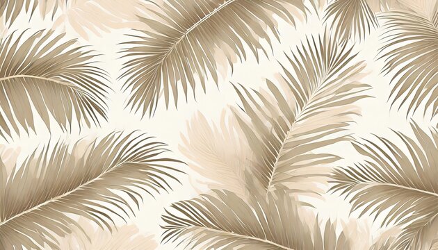 tropical palm leaves beige leaves on a light background mural wallpaper for internal printing © Charlotte