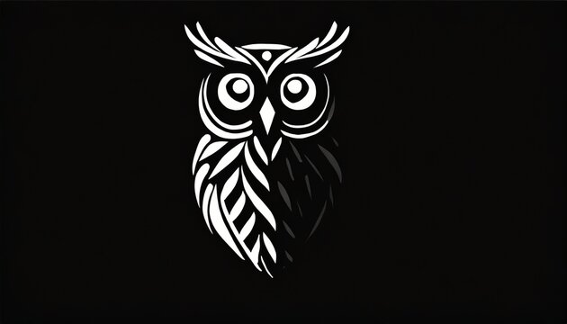 owl logo black white hand drawn doodle animal ethnic patterned vector logo type black silhouette