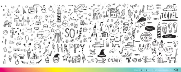 Foto op Canvas Vector illustration of Doodle cute for kid, Hand drawn set of cute doodles for decoration,Funny Doodle Hand Drawn, Summer, Doodle set of objects from a child's life,Cute animal © Aekkaphum