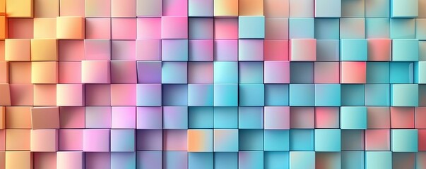 Abstract bright geometric pastel colors colored 3d gloss texture wall with squares and rectangles background banner illustration panorama long, textured wallpaper, Generative AI - obrazy, fototapety, plakaty