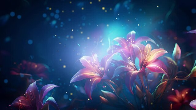 Glowing Flowers in the Night - Nocturnal Blossoms: Ethereal Blooms in a Luminescent Midnight Garden