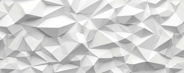Abstract wide white texture with geometric triangular 3d triangles pattern wall background banner illustration, textured backdrop for design web, wallpaper, Generative AI