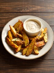 Baked potato wedges with sauce