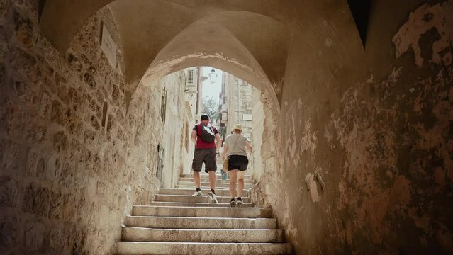 People Go Up Stairs On Tunel Dubrovnik Old Town