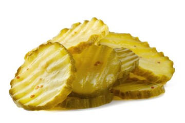 Crinkle cut dill pickle crisps isolated on white - obrazy, fototapety, plakaty