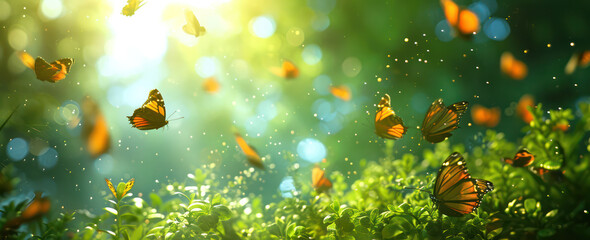 Fototapeta na wymiar Bright Summertime Beauty: Nature's Colorful Dance of Butterflies in a Meadow Garden